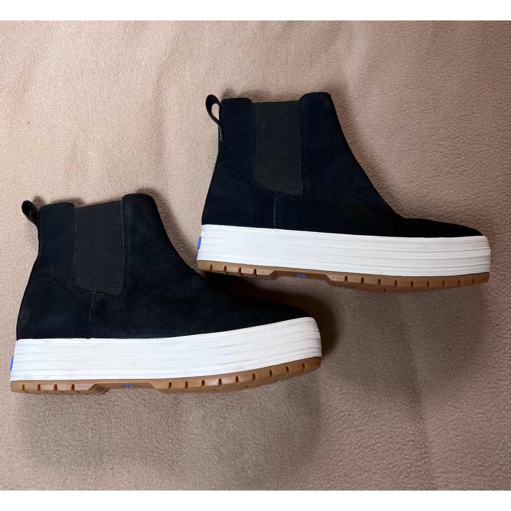 Keds Chelsea Platform Boots Black Suede Womens 9 Lug Sole Slip On New